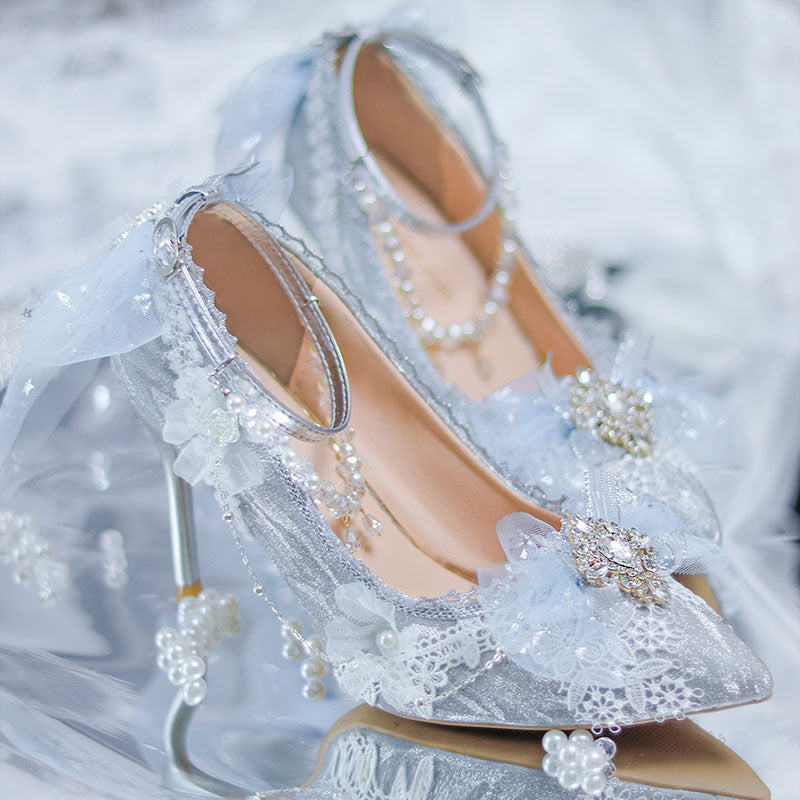 Lace Floral Silver Shoes SE23329