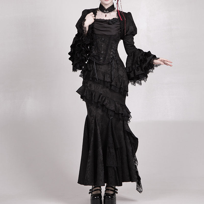 Lace Flower Black Skirt Set SE23472
