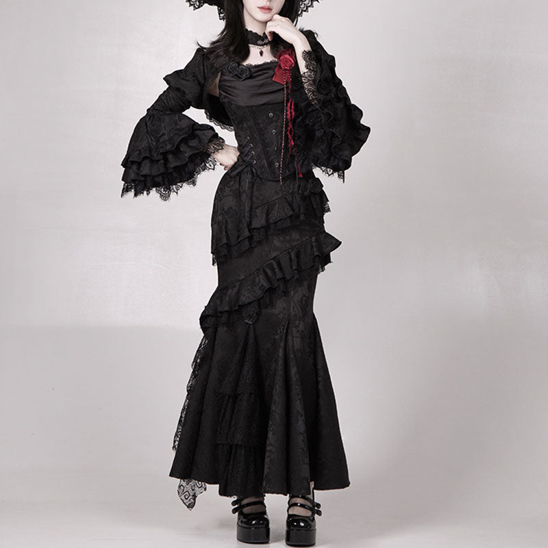 Lace Flower Black Skirt Set SE23472