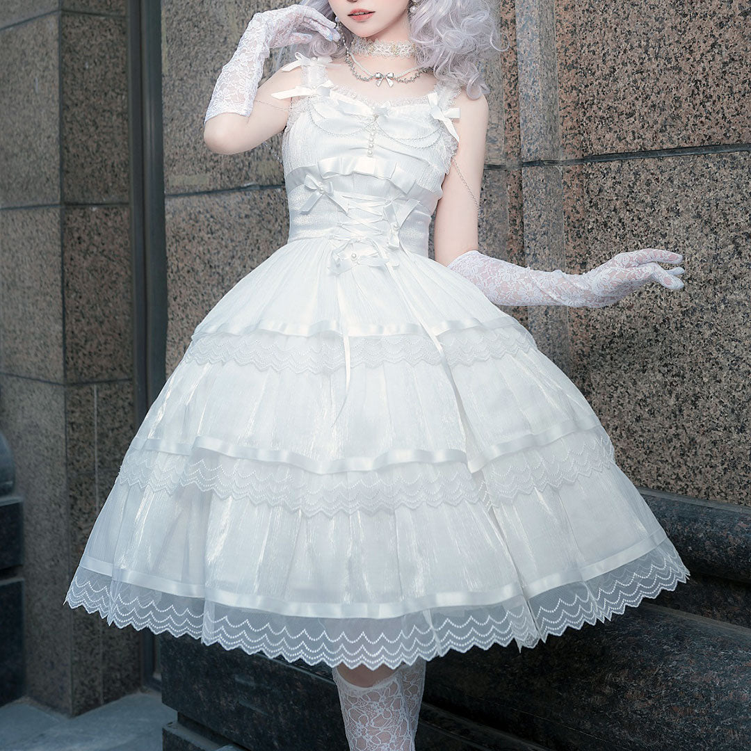 Lace Flower Bow Sling Dress SE23173