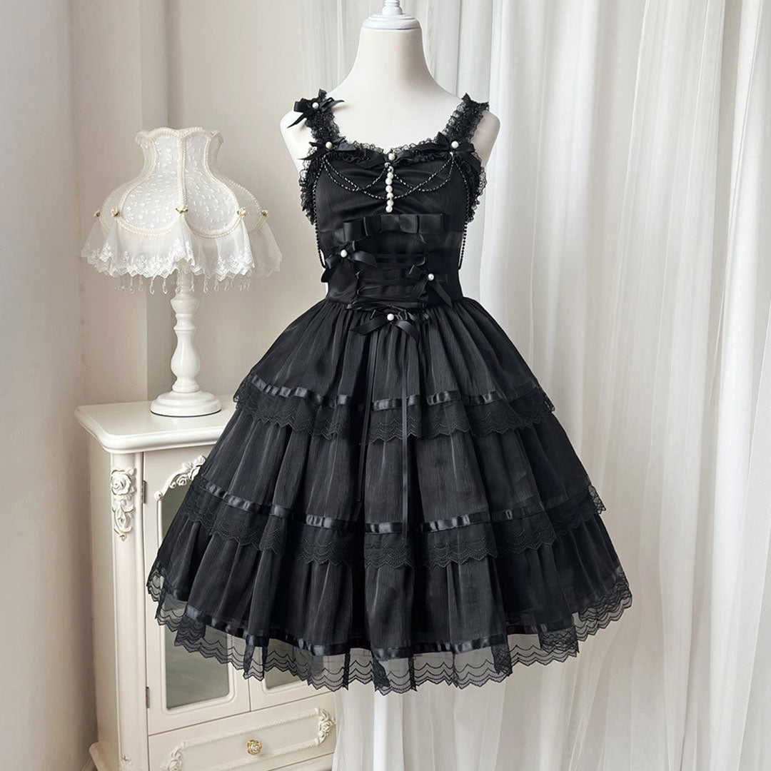 Lace Flower Bow Sling Dress SE23173