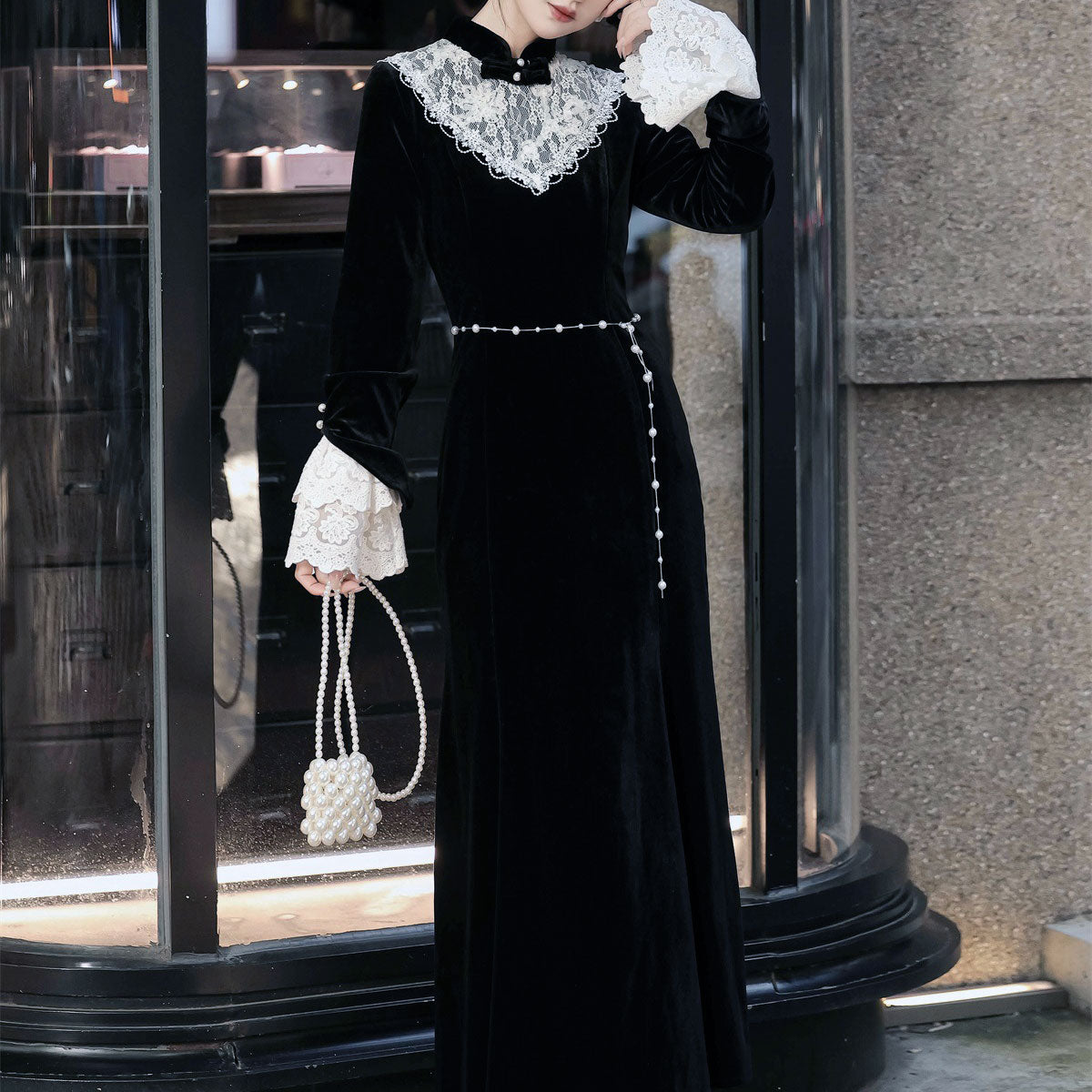 Lace Flower Elegant Black Dress SE23387