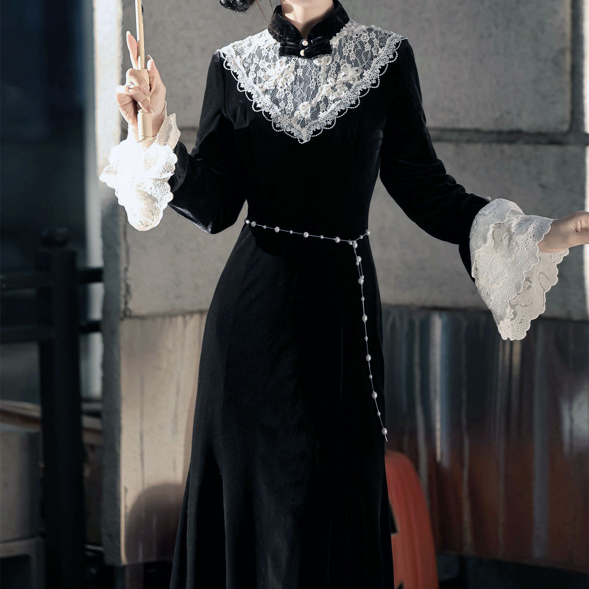 Lace Flower Elegant Black Dress SE23387