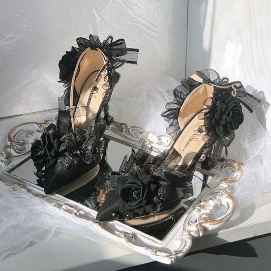 Lace Flower Elegant Heels Shoes SE23546