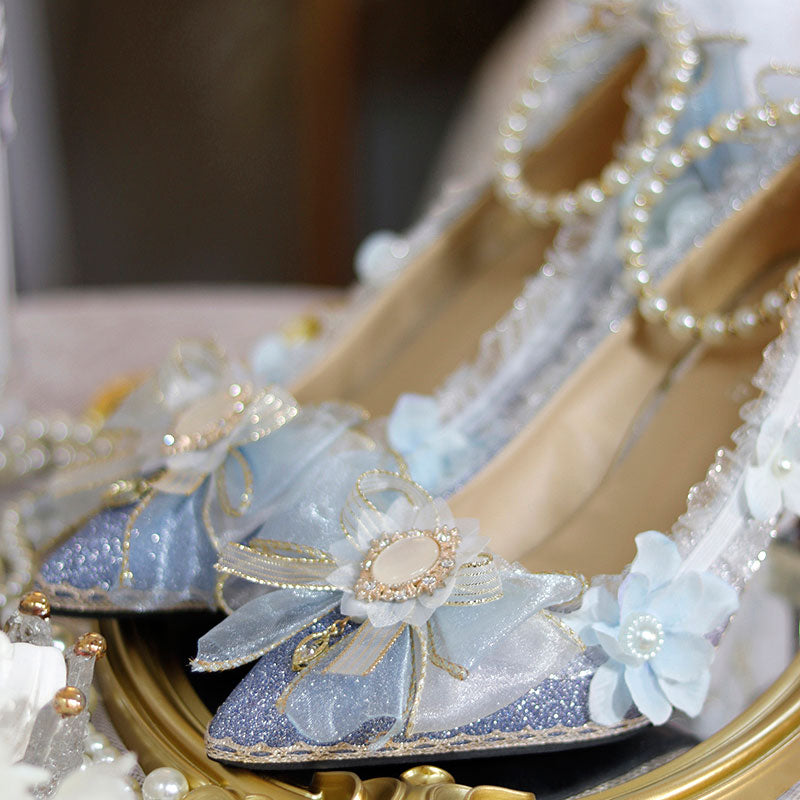 Lace Flower Pearl Heels Shoes SE23350