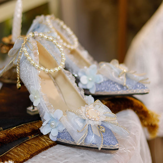 Lace Flower Pearl Heels Shoes SE23350