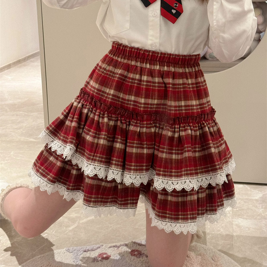 Lace Flower Plaid Skirt SE23682