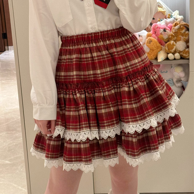 Lace Flower Plaid Skirt SE23682