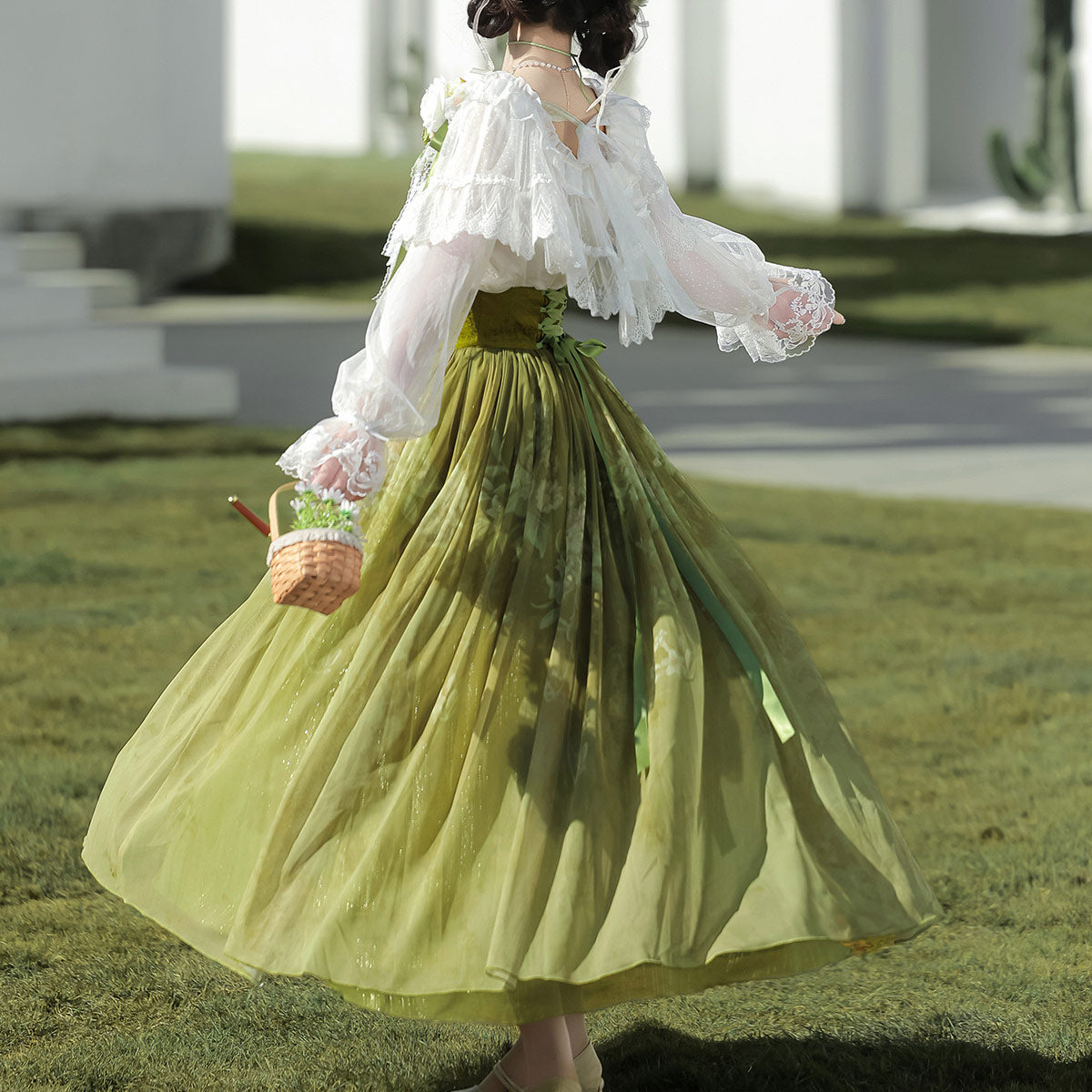 Lace Flower Shirt Skirt Set SE23693