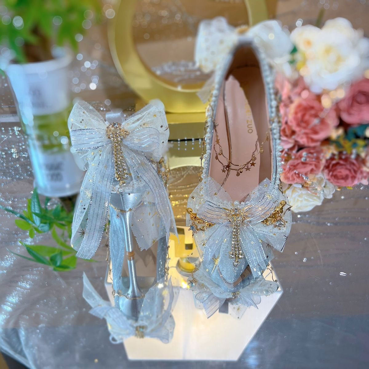 Lace Flower Star Moon Silver Heels SE23421