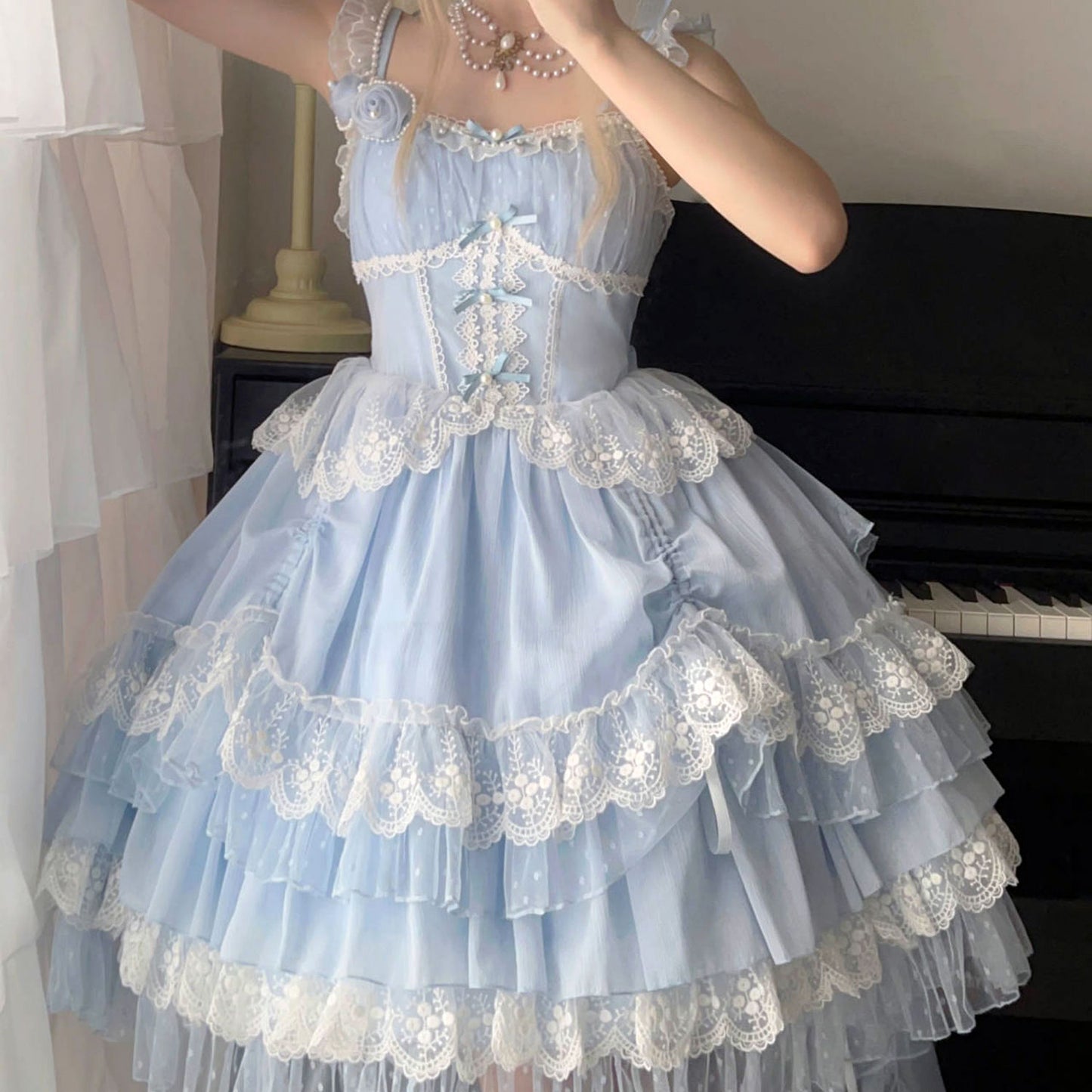 Lace Flower Suspender Dress SE23383
