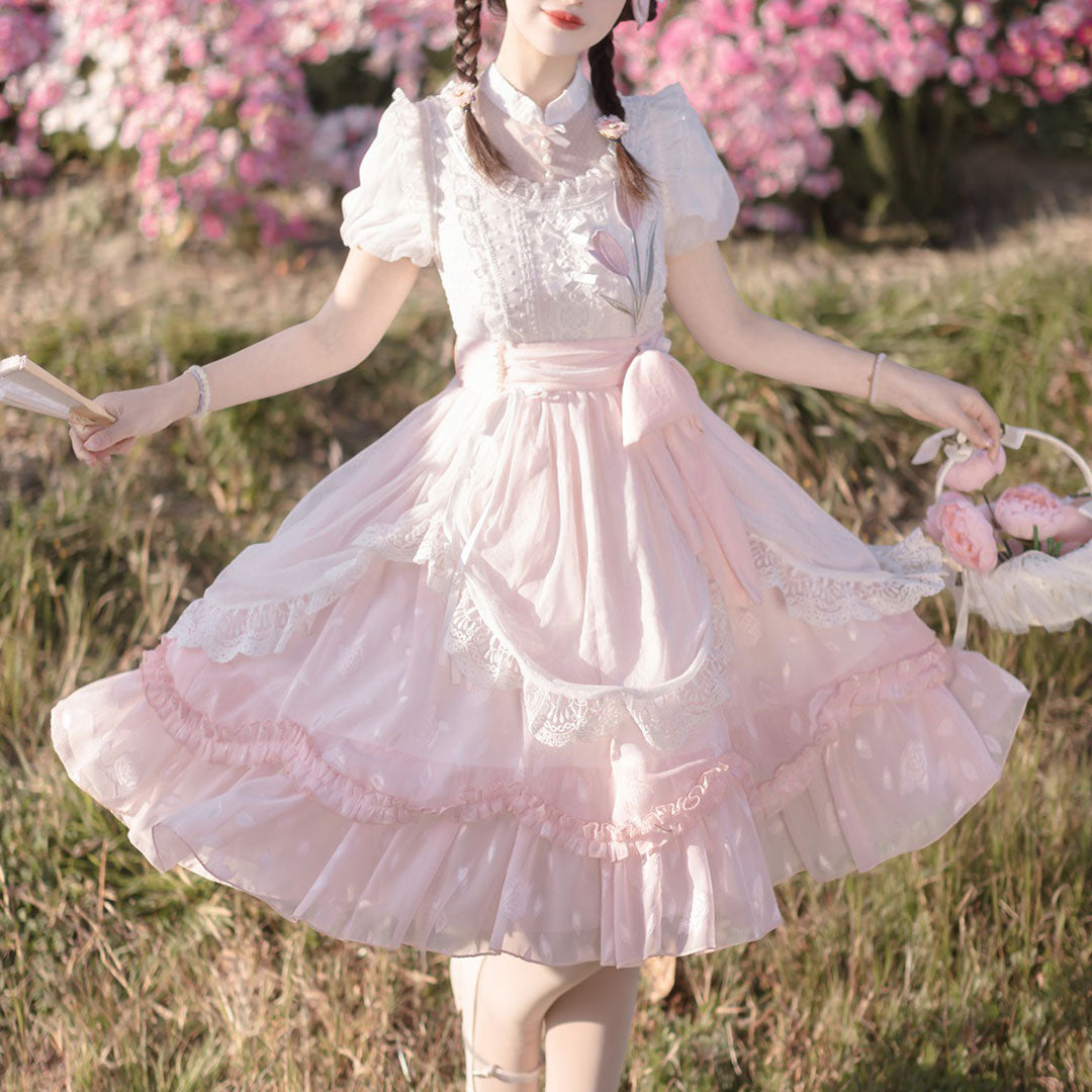 Lace Pastel Bow Flower Lolita Dress SE22724