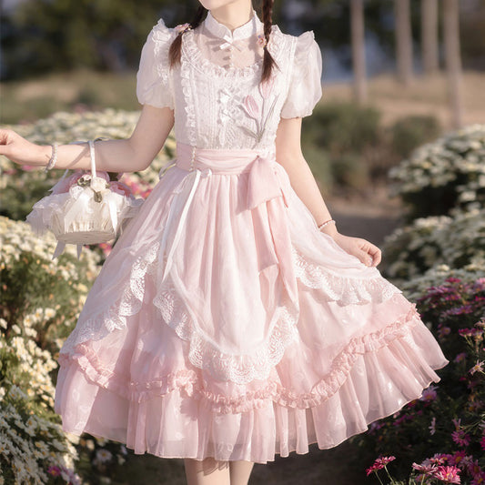 Lace Pastel Bow Flower Lolita Dress SE22724