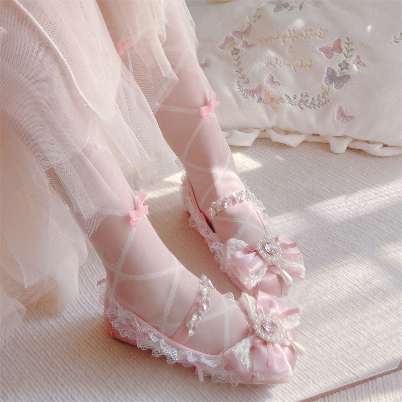 Lace Pastel Bow Shoes SE23430