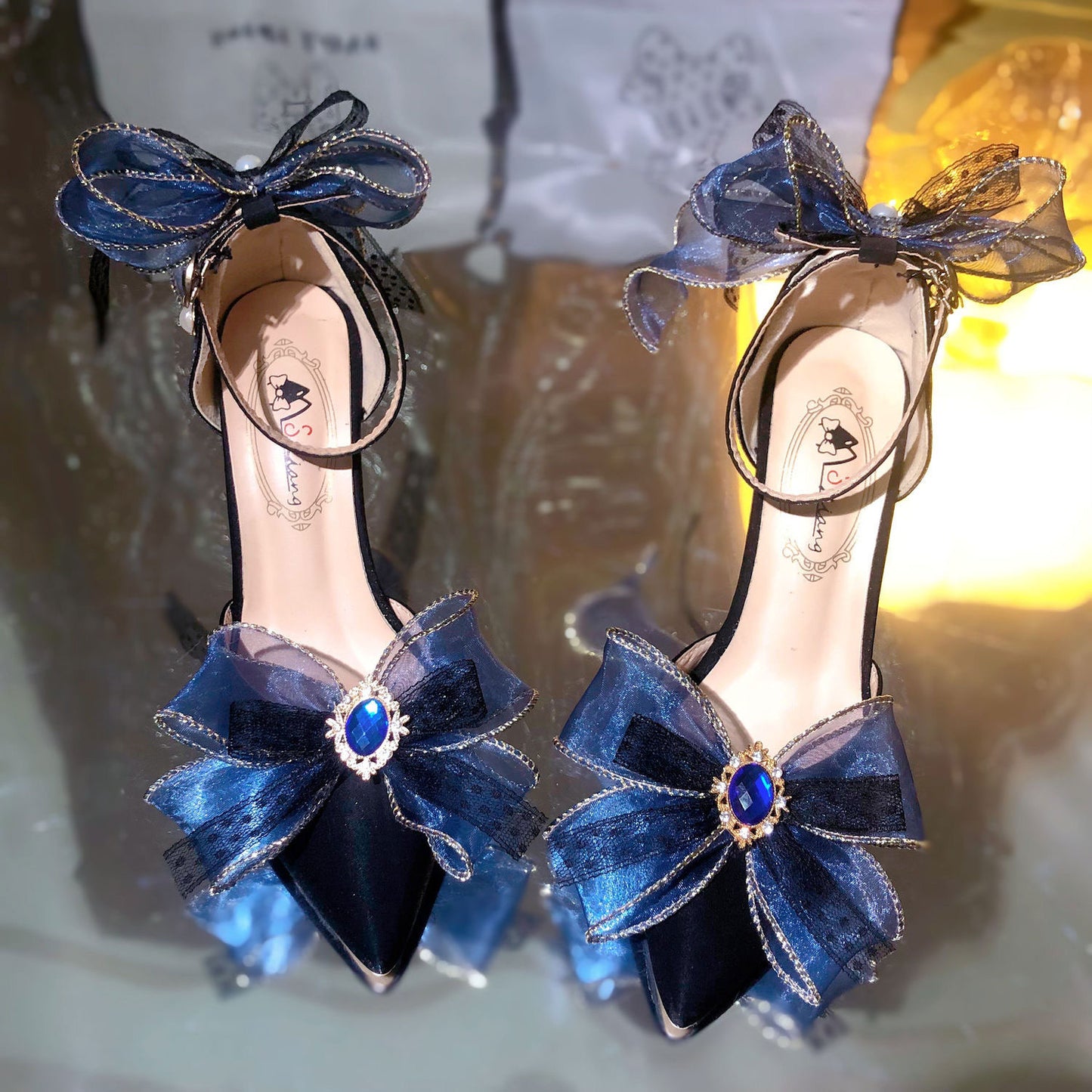 Lace Rainbow Bow Heels Shoes SE23417