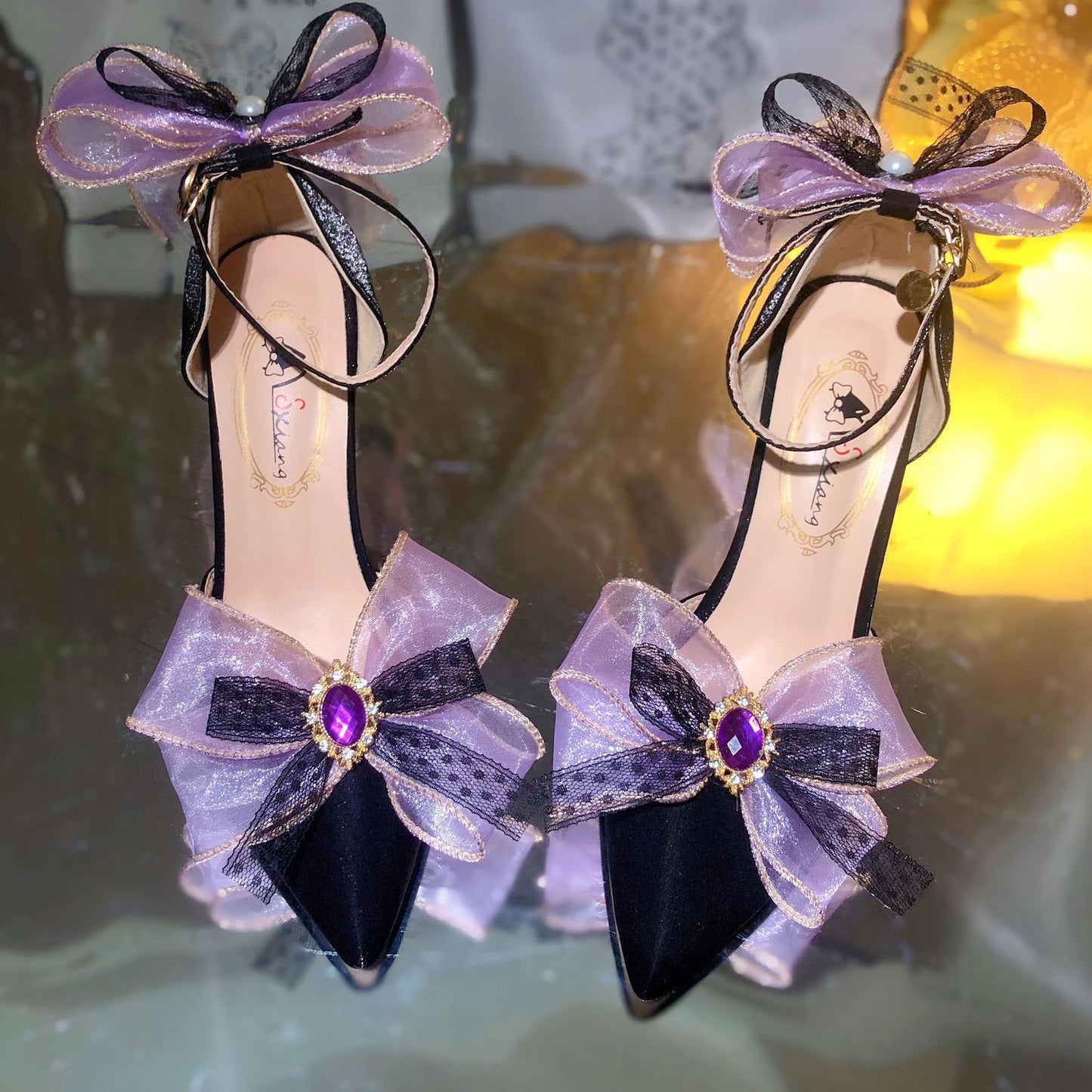 Lace Rainbow Bow Heels Shoes SE23417