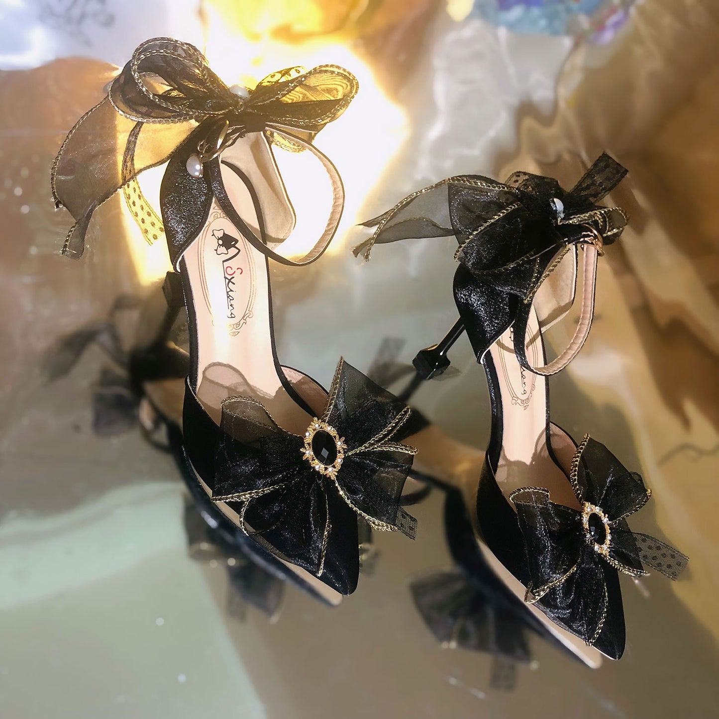 Lace Rainbow Bow Heels Shoes SE23417