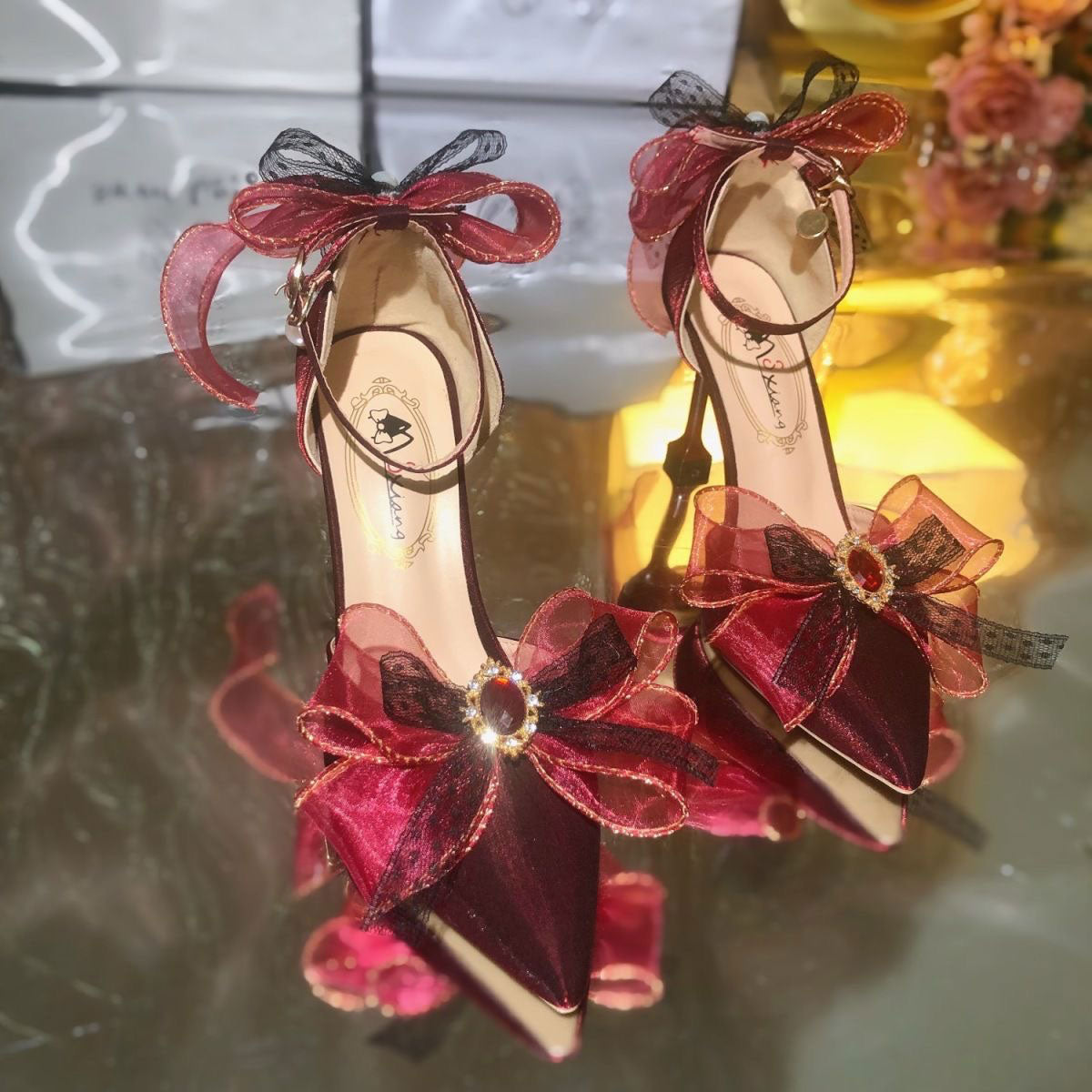 Lace Rainbow Bow Heels Shoes SE23417