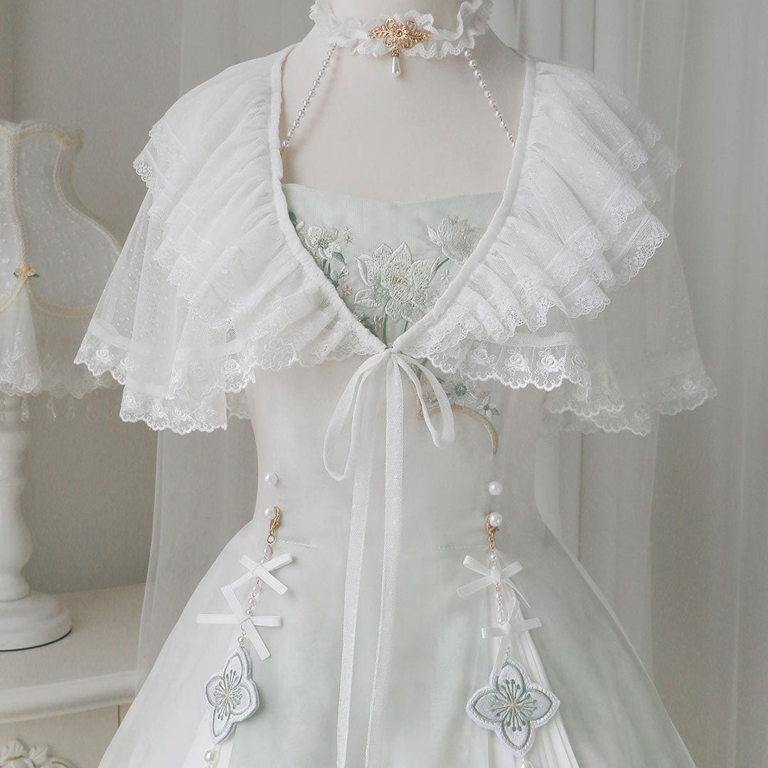 Lace Shawl Floral Dress Set SE22758