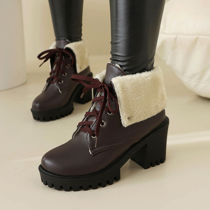 Lace Up Block Heel Chunky Shoes SE22945