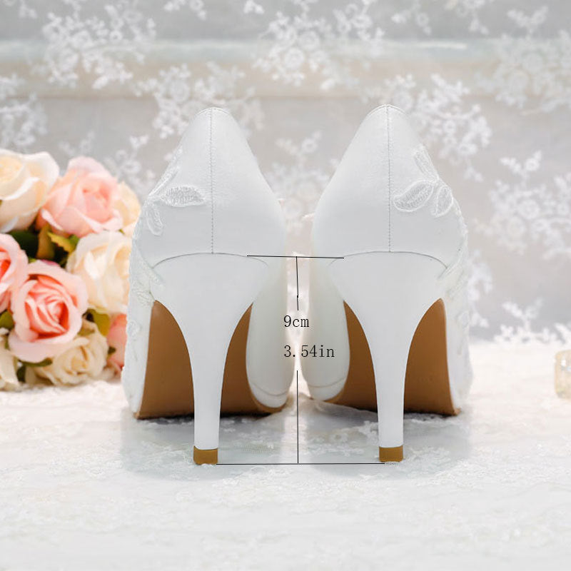 Lace Flower White Heels Shoes SE23589