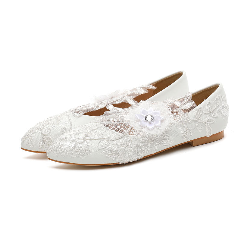 Lace Flower White Heels Shoes SE23589