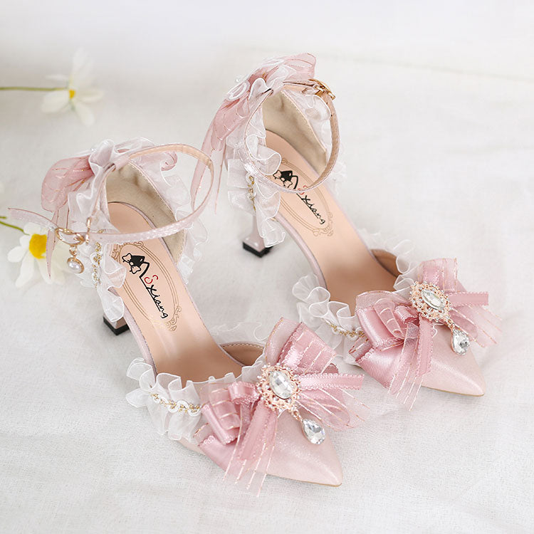 Lace butterfly Pink Bow Heels SE23360