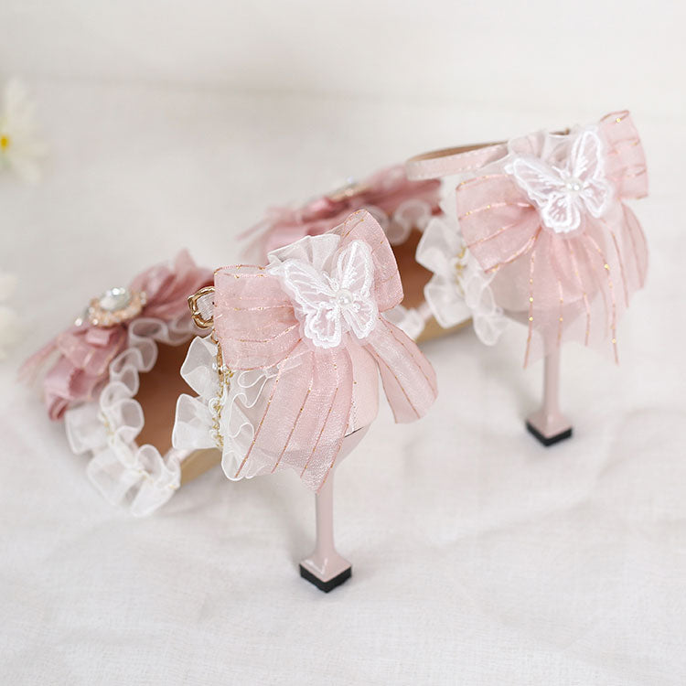 Lace Butterfly Pink Bow Heels SE23360 lace-butterfly-pink-bow-heels-se23360