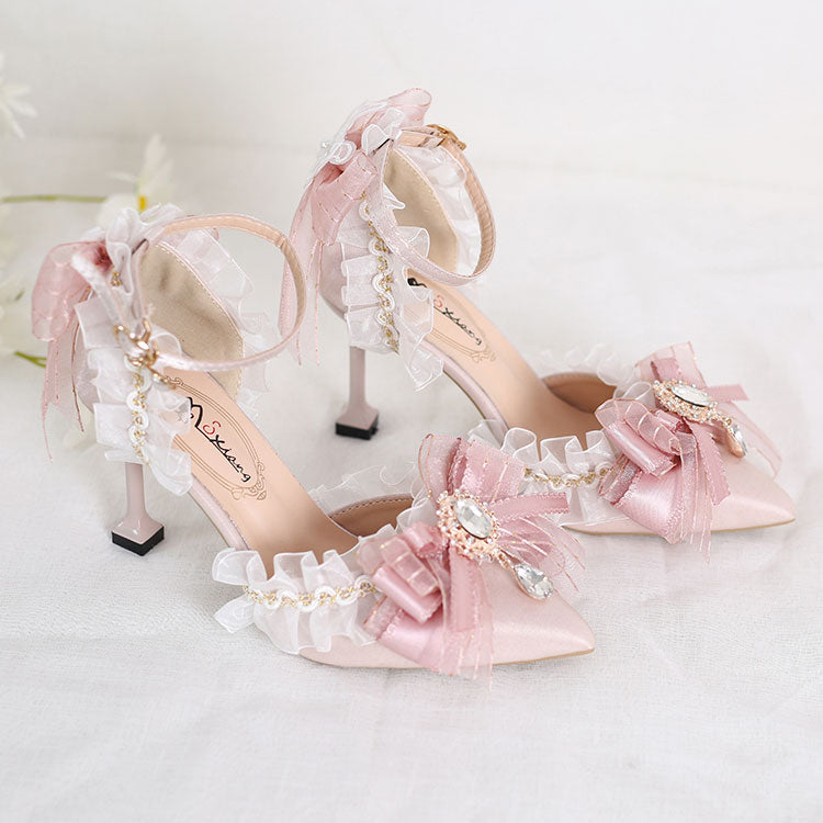 Lace butterfly Pink Bow Heels SE23360