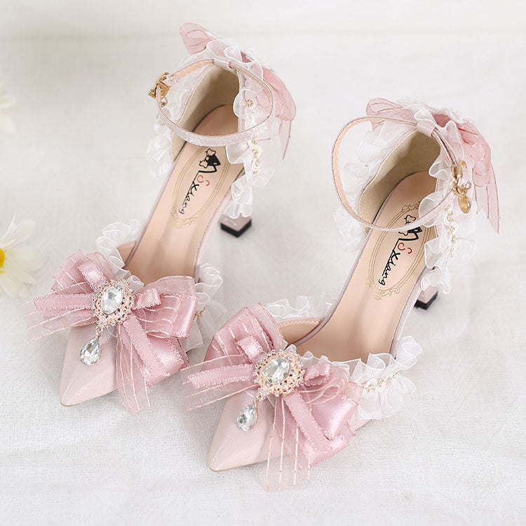 Lace butterfly Pink Bow Heels SE23360