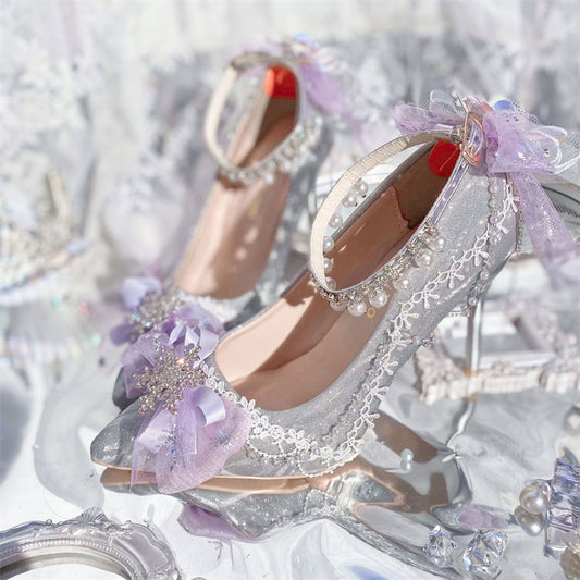 Lace floral bow heels Shoes SE23353