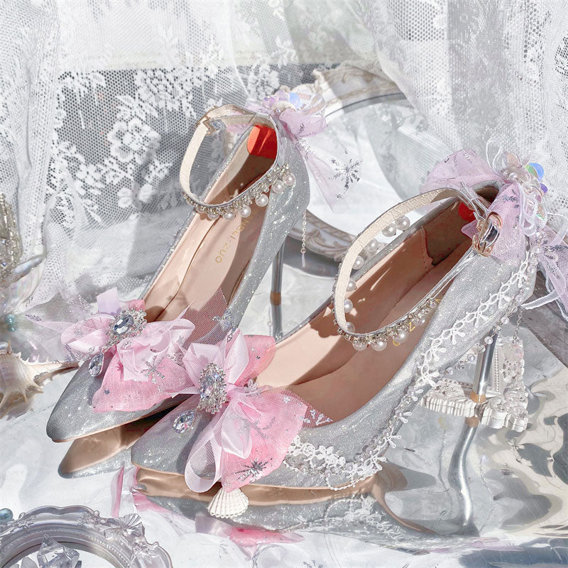 Lace floral bow heels Shoes SE23353