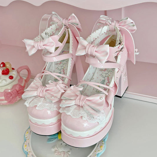 Lolita Bow Flower Heels Shoes SE23662