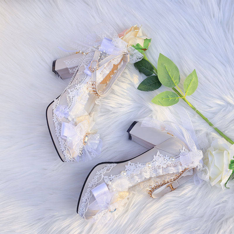 Lolita Floral Bow Heels Shoes SE23356