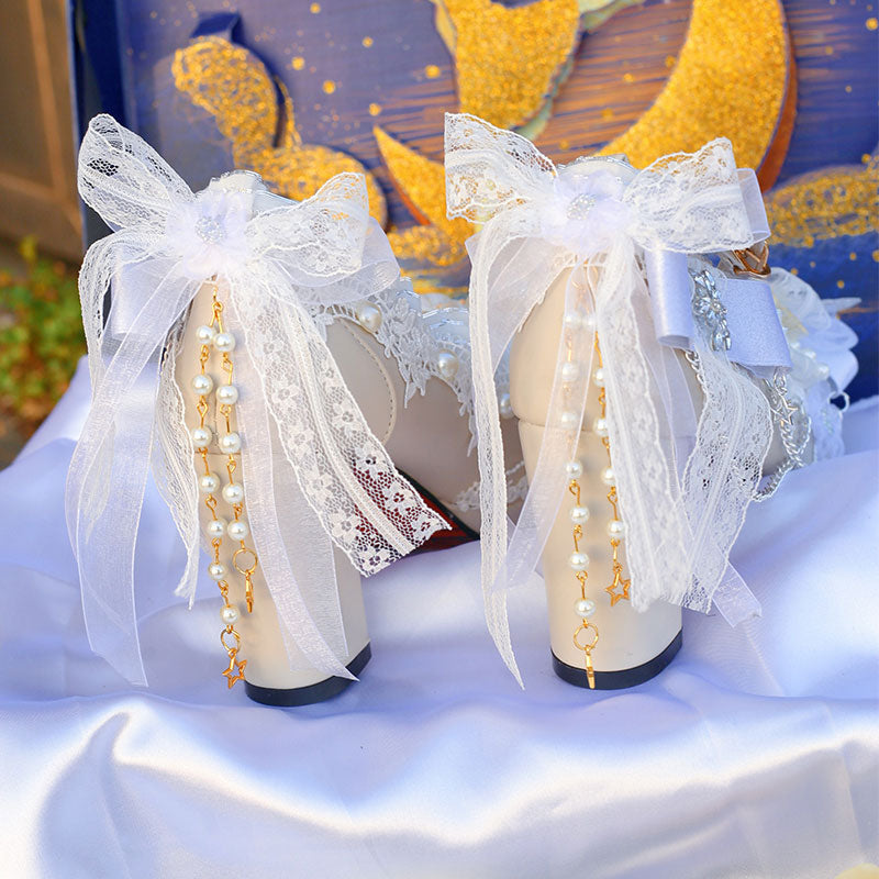 Lolita Floral Bow Heels Shoes SE23356