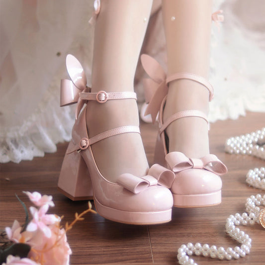 Lolita Rabbit Ear Bow Heels Shoes SE22879