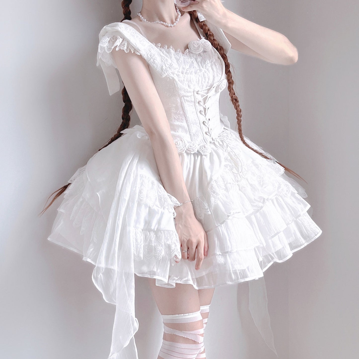 Lolita White Flower Dress Set SE23445