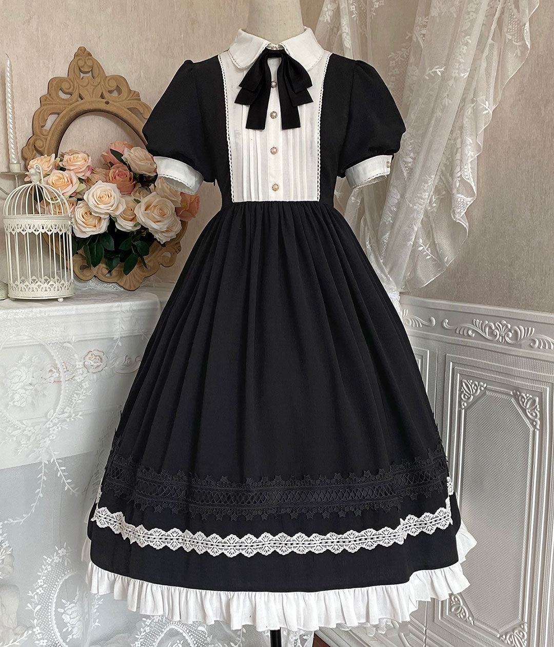 Maid Black Bow Floral Dress SE22974