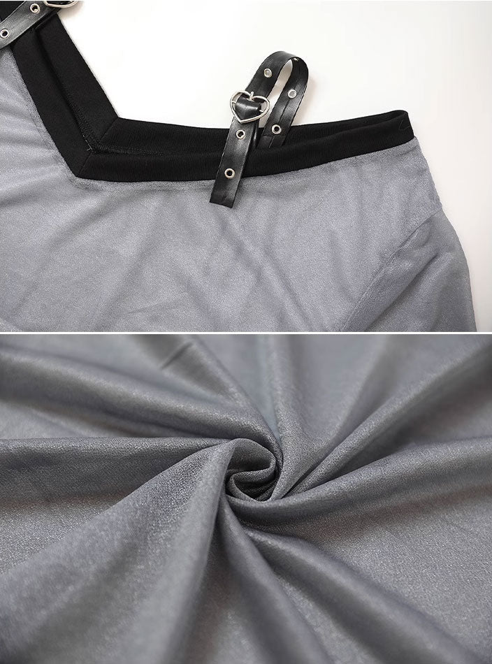 Mesh Leather Button Top SE22696