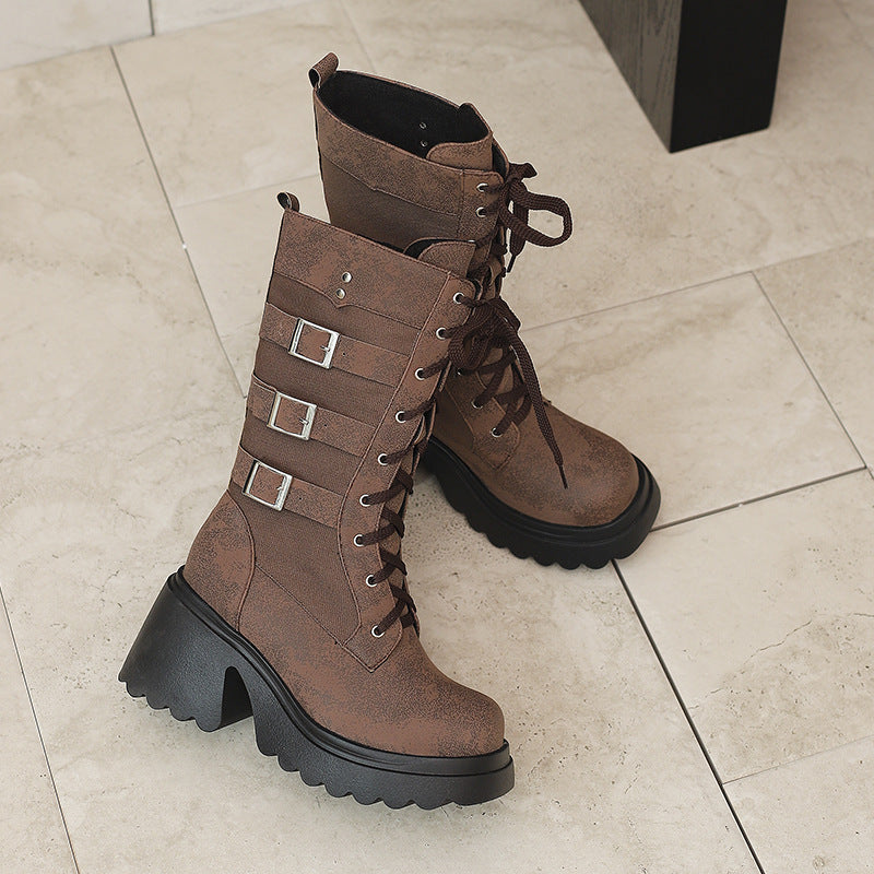 Metal Buckle Platform Boots SE23650