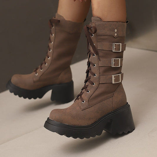 Metal Buckle Platform Boots SE23650