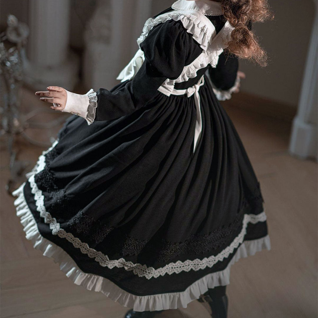 Maid Black Bow Floral Dress SE22974