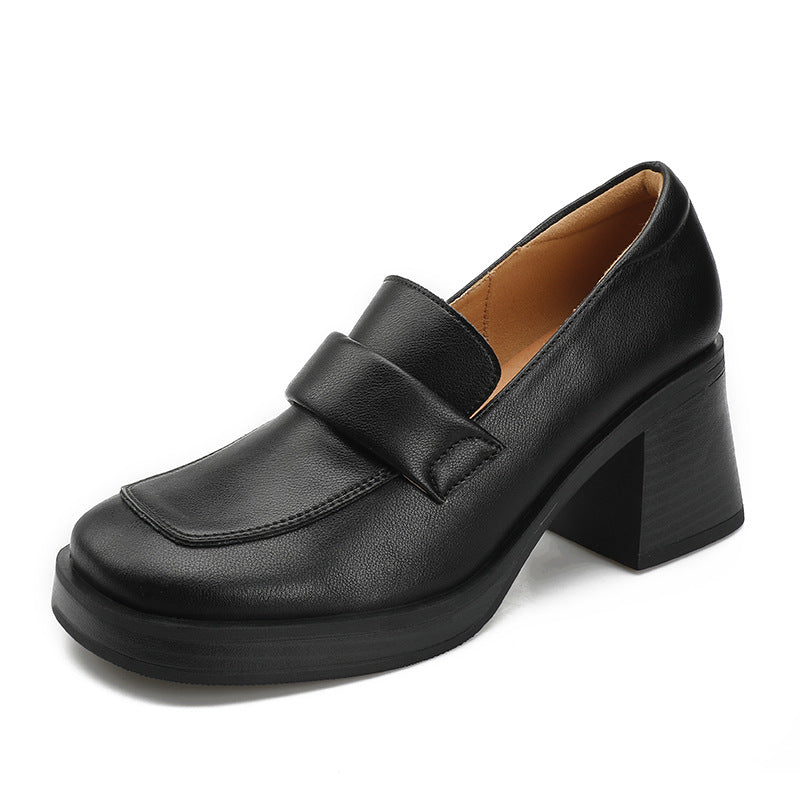 Leather Block Heel Platform Shoes SE23801