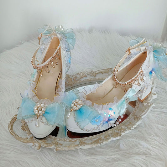 Lace Flower Pearl Heels Shoes SE23534