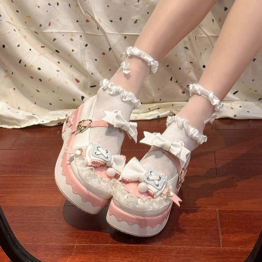 Lace Bow Wedge Shoes SE23554