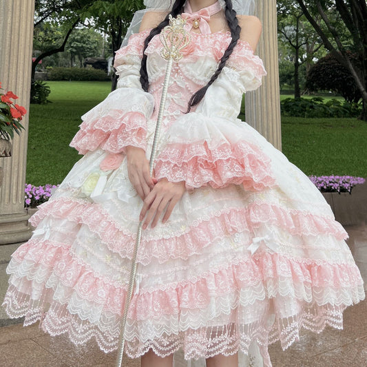 Pastel Lace Floral Bow Dress SE23396