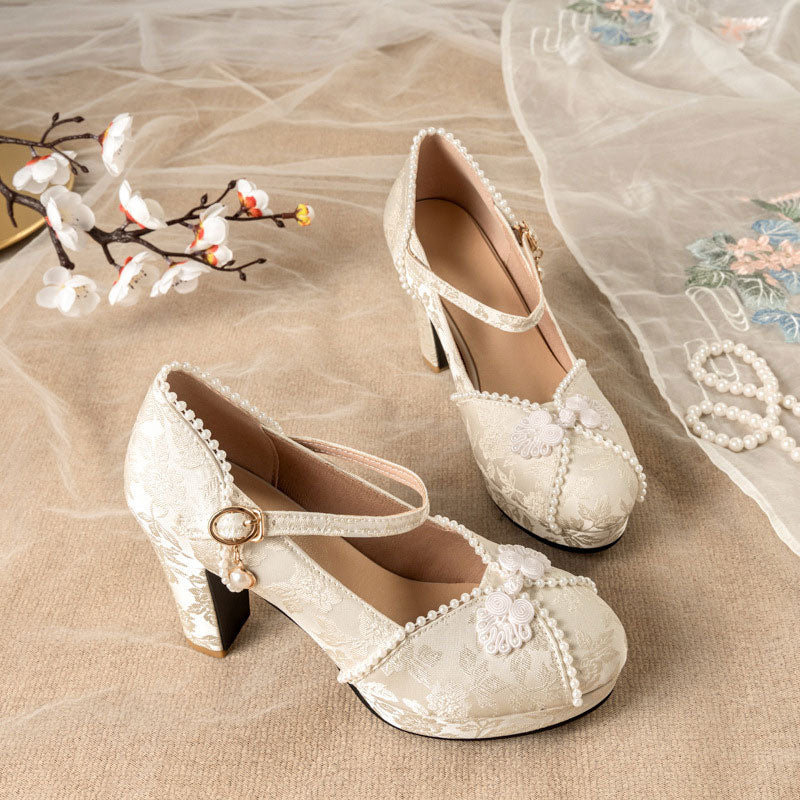 Pearl Flower Heels Shoes SE23530