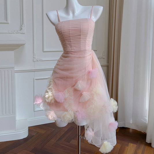 Pink Lace Dress Tulle Flower Prom Dresses SE22894