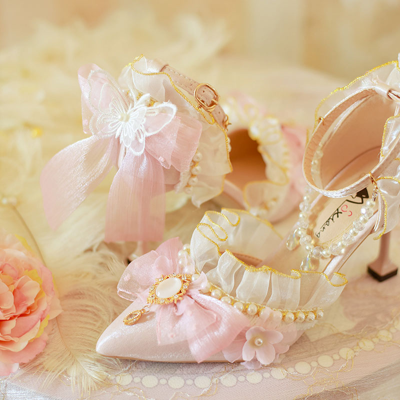 Pink Bow Floral Heels Shoes SE23450