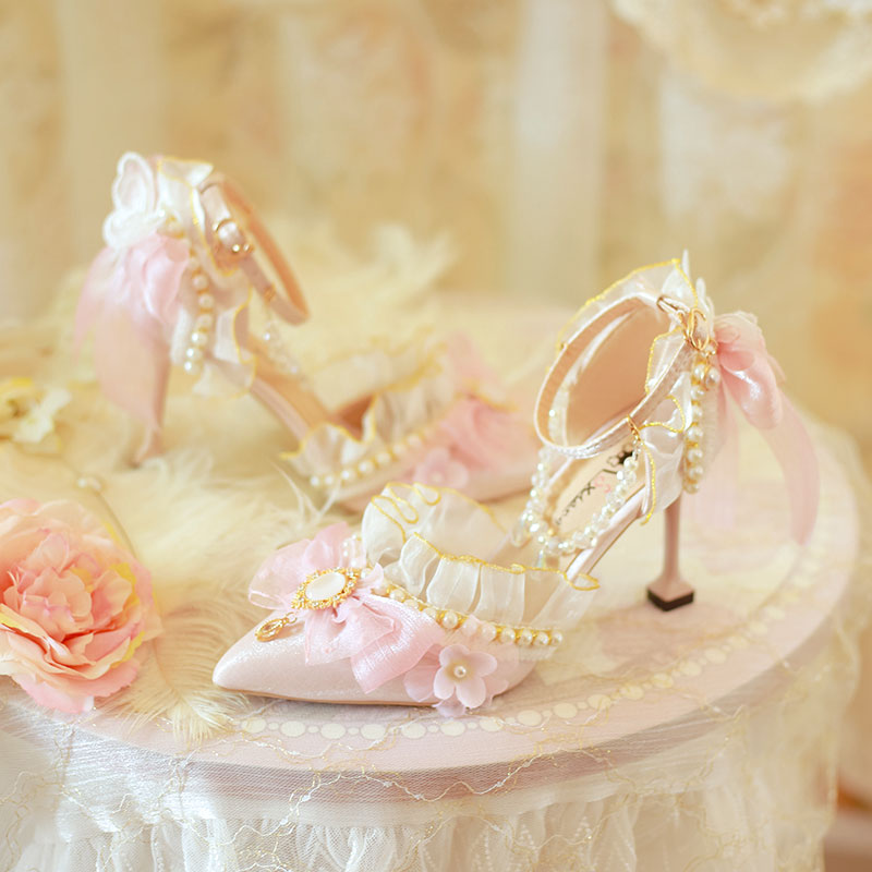 Pink Bow Floral Heels Shoes SE23450